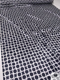 Circles Grid Printed Silk Charmeuse - Slate Dark Grey / White