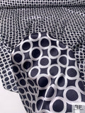 Circles Grid Printed Silk Charmeuse - Slate Dark Grey / White