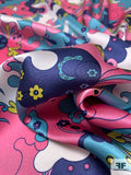 Pucci-esque Paisley-Like Printed Silk Charmeuse - Bubblegum Pink / Turquoise / Navy / Chartreuse