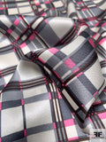 Plaid Inspired Printed Silk Charmeuse - Grey / Pink / Off-White / Brown