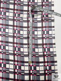 Plaid Inspired Printed Silk Charmeuse - Grey / Pink / Off-White / Brown