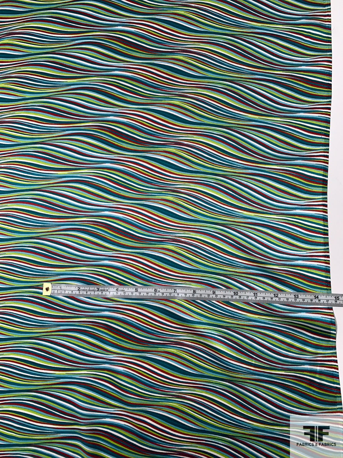 Wavy Striations Printed Silk Charmeuse - Shades of Teal / Green / Red