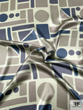 Geometric Art Printed Silk Charmeuse - Taupe / Greys / Lightest Sage