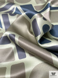 Geometric Art Printed Silk Charmeuse - Taupe / Greys / Lightest Sage
