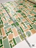 Geometric Art Printed Silk Charmeuse - Greens / Tan / Beige