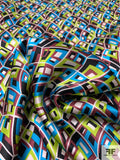 Art Deco Printed Silk Charmeuse - Turquoise / Lime / Cranberry / Black