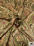 Classic Paisley Printed Silk Charmeuse - Olive Green / Red / Medallion Tan