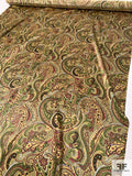 Classic Paisley Printed Silk Charmeuse - Olive Green / Red / Medallion Tan