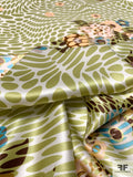 Hypnotic and Floral Printed Silk Charmeuse - Olive Green / Peach / Browns / Turquoise