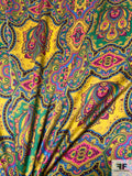 Marrakesh Paisley-Like Printed Silk Charmeuse - Mustard / Green / Blue / Magenta