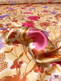 Spring in Autumn Printed Silk Charmeuse - Harvest Tan / Caramel / Magenta / Purple