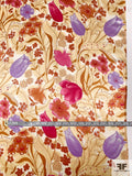 Spring in Autumn Printed Silk Charmeuse - Harvest Tan / Caramel / Magenta / Purple