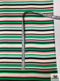 Horizontal Multi-Striped Printed Silk Charmeuse - Irish Green / Mauvey Pink / Black / Cream