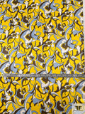 Graphic Floral Printed Silk Charmeuse - Yellow / Brown / Grey / Off-White
