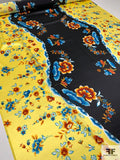 Follow the Rose Road Printed Silk Charmeuse - Yellow / Blues / Oranges / White