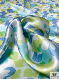 Gentle Floral Printed Silk Charmeuse - Blues / Yellow-Green / White