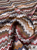 Chevron Printed Silk Charmeuse - Shades of Red / Red Wine / Off-White / Navy