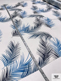 Tropical Leaf Matte-Side Printed Silk Charmeuse - Navy / Blue / Silk White