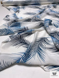 Tropical Leaf Matte-Side Printed Silk Charmeuse - Navy / Blue / Silk White