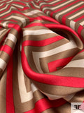 Large-Scale Chevron Printed Silk Charmeuse - Red / Brown / Light Cream