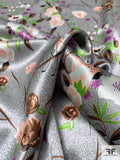 Elegant Floral Printed Silk Charmeuse - Grey / Green / Brown / Purple