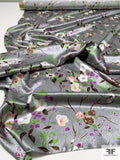 Elegant Floral Printed Silk Charmeuse - Grey / Green / Brown / Purple