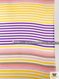 Horizontal Multi-Striped Printed Silk Charmeuse - Purple / Pinks / Yellow / Off-White