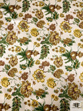 Leaf and Floral Printed Silk Charmeuse - Green / Yellow / Olive