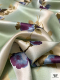 Gently Floral Printed Silk Charmeuse - Sage / Purple / Dusty Gold