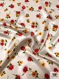 Joyful Floral Printed Silk Charmeuse - Red / Yellow / Green / Off-White