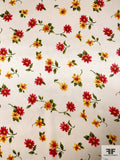Joyful Floral Printed Silk Charmeuse - Red / Yellow / Green / Off-White