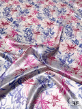 Painterly Floral Sketch Printed Silk Charmeuse - Shades of Purple / Magenta / Pink