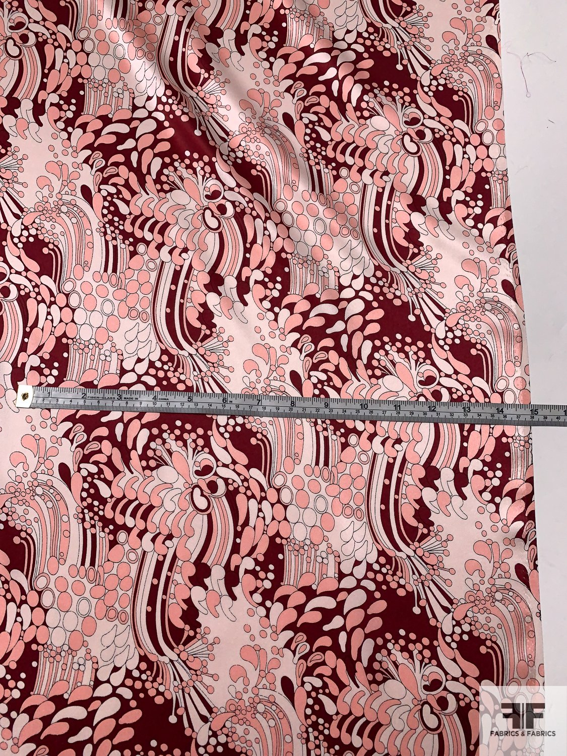 Abstract Splash Printed Silk Charmeuse - Wine Red / Soft Pink / Off-White