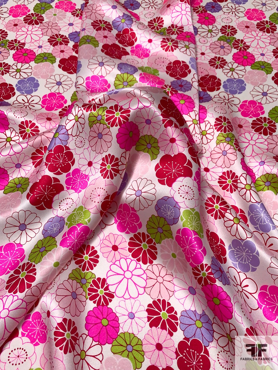 Daisy Graphic Printed Silk Charmeuse - Hot Pink / Red / Lime Green / Pink