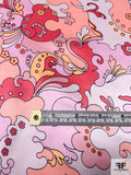 Pucci-esque Paisley-Like Printed Silk Charmeuse - Corals / Light Pink / Chantilly White