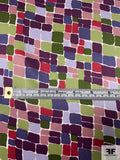 Painted Pixel Squares Printed Silk Charmeuse - Eggplant / Army Green / Mauve / Multi