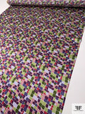 Painted Pixel Squares Printed Silk Charmeuse - Eggplant / Army Green / Mauve / Multi