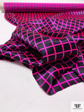Vibrant Windowpane Printed Silk Charmeuse - Highlighter Hot Pink / Black