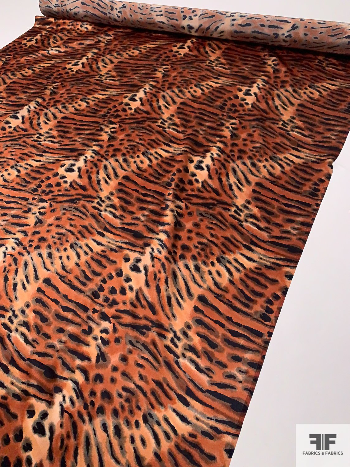 Animal Pattern Printed Silk Charmeuse - Fiery Brown / Black / Taupe