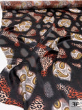 Paisley and Animal Pattern Blend Printed Silk Charmeuse - Black / Fiery Brown / Yellow / White