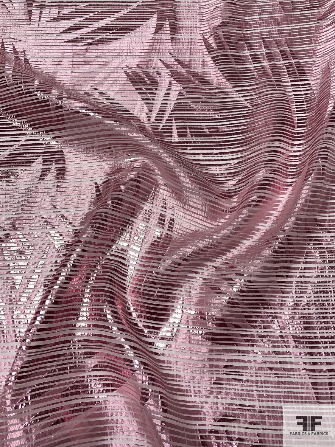 Italian Leaf Pattern Silk and Lurex Novelty Lamé Organza - Metallic Pink