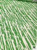 Italian Diagonal Brushstroke Striped Printed Silk Organza - Kelly Green / Off-White