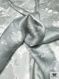 Italian Romantic Floral Printed Satin Face Organza - Muted Grey / Silk White
