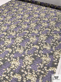Italian Drifting Floral and Gingham Printed Silk Organza - Purple / Cream / Olive