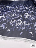 Pamella Roland Floral Border Printed Fine Satin Face Organza - Navy / Blue / White