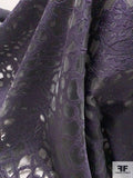 Italian Abstract Design Fil Coupé Polyester Organza - Eggplant / Black