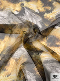 Abstract Muted Splatter Printed Polyester Organza - Yellow / Grey / Black