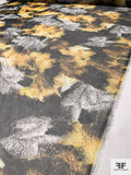 Abstract Muted Splatter Printed Polyester Organza - Yellow / Grey / Black