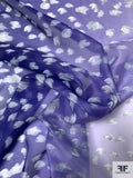 Ombre and Abstract Brushstroke Printed Polyester Organza with Textured Weave - Purple / White / Grey