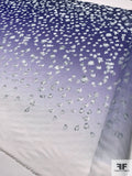Ombre and Abstract Brushstroke Printed Polyester Organza with Textured Weave - Purple / White / Grey